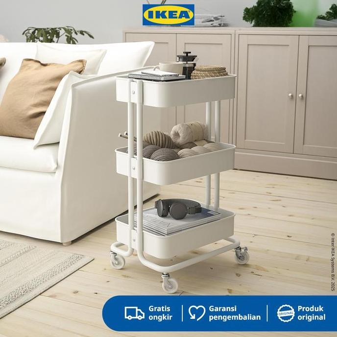 IKEA RASKOG Troli Dapur dengan 3 Rak Serbaguna Putih 35x45x78 cm