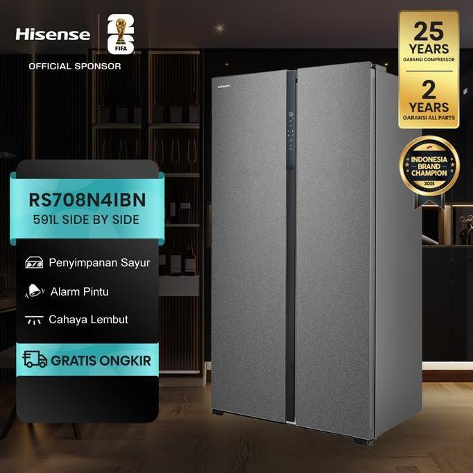 Terlaris Pintu Bahan LogamHisense-Rs708Series-Kulkas 2 Pintu (Refrigerator) Lemari Es Side By Side-K