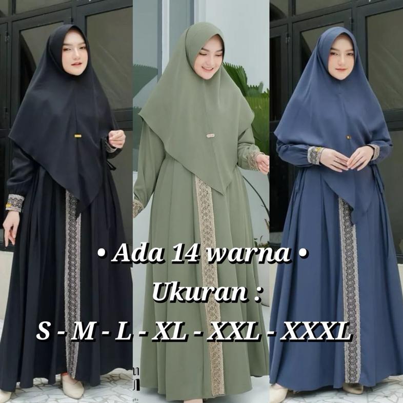 DISKON KANAYA SYARI - GAMIS PLUS HIJAB BAHAN SHAKILA PREMIUM RESLETING DEPAN ADA SAKUNYA APLIKASI RE