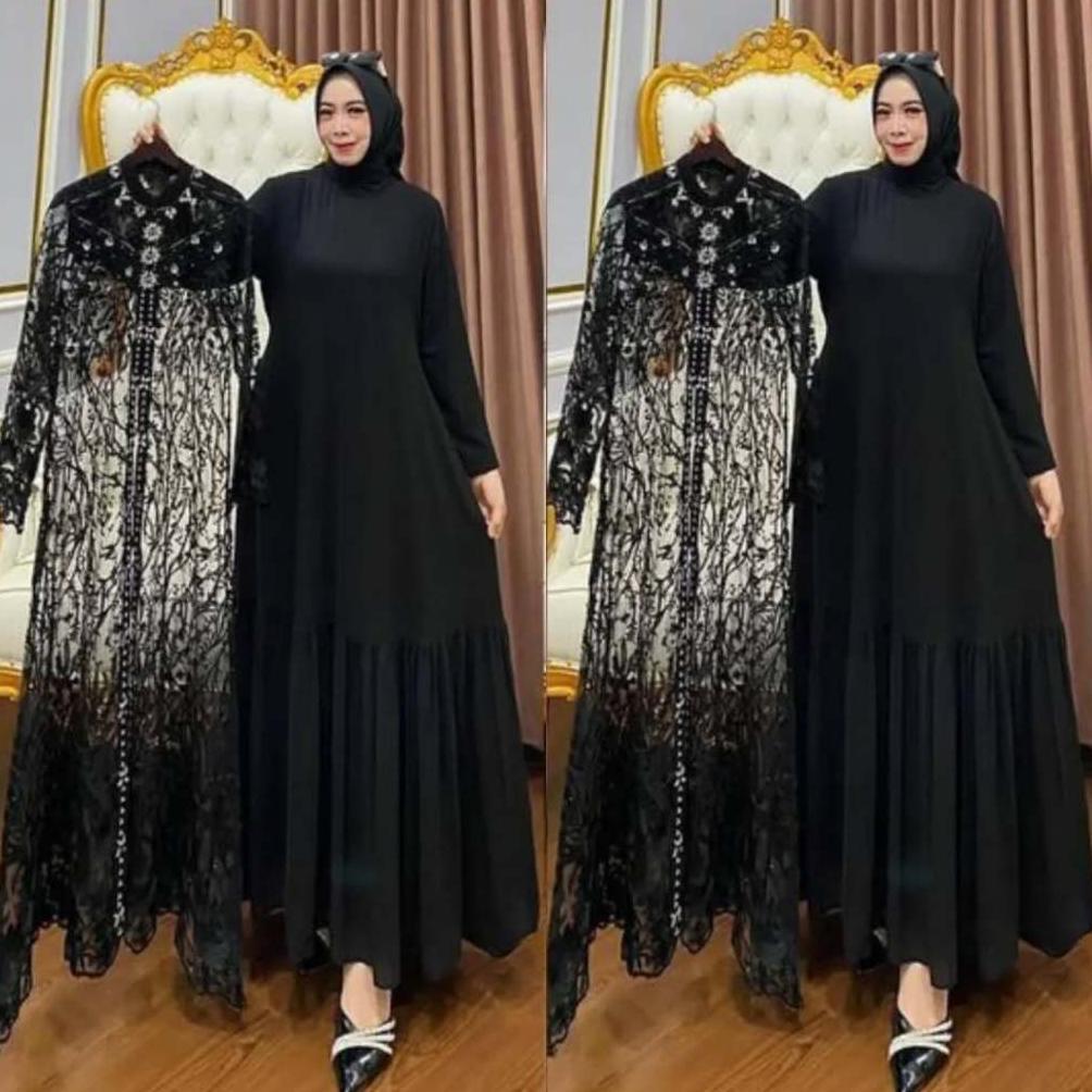 BEST SELLER BAJU GAMIS SET OUTER BRUKAT MODEL TERBARU ZALLIA DRESS BL SIZE M L XL XXL XXXL BAHAN CER