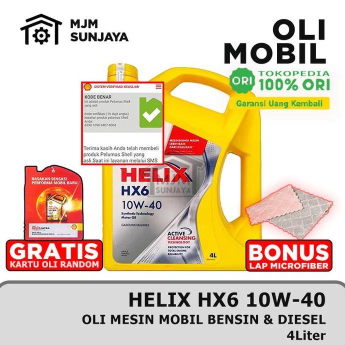 BARCODE Oli Mesin Shell Helix HX6 SAE 10W-40 4 Liter SCAN Bensin Solar Diesel 4Liter 10W40 Full Synt