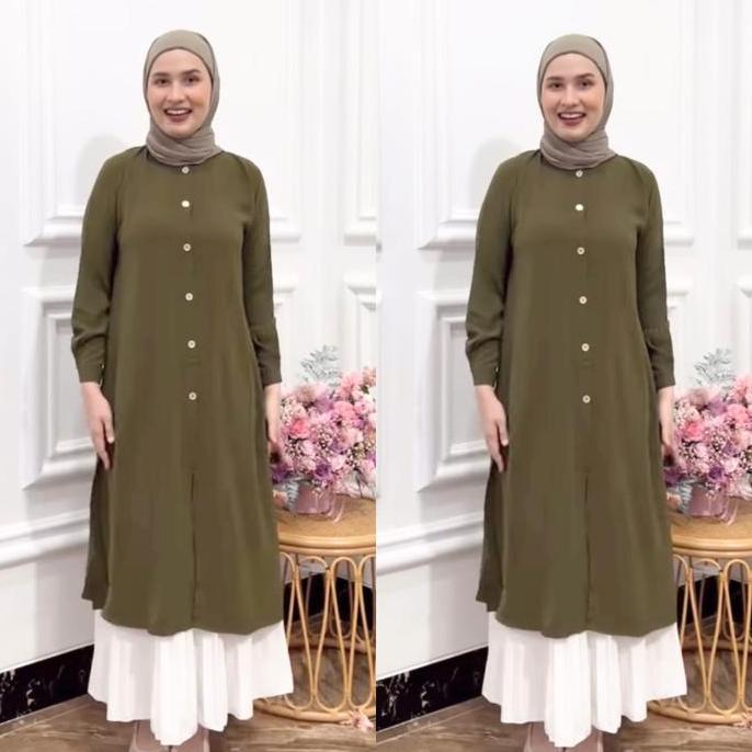 DF62 - ALIKA LONG TUNIC | Tunik Rayon Crinkle | Panjang polos murahh | Muslim Airflow Wanita | Tunik