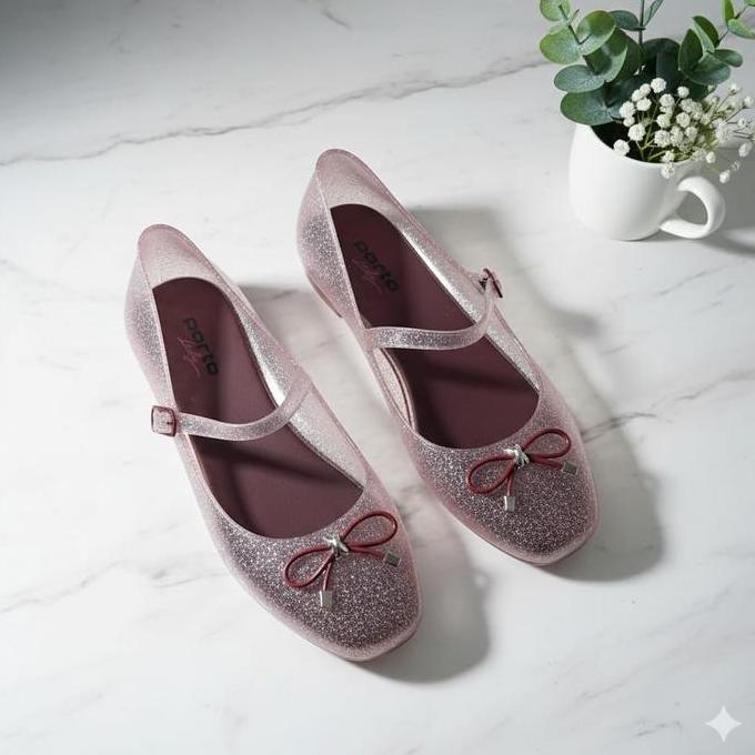 Terpopuler- Porto Milly -  Sepatu Slip On Wanita Elegan Cantik Dengan Warna Glitter Blink Blink Keki