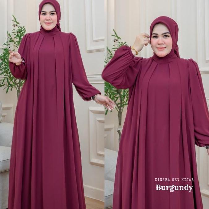 Instancodbisa- Nnfashion ~ Kinara Dress Set Hijab Gamis Wanita Muslimah Panjang Mewah Baju Lebaran E