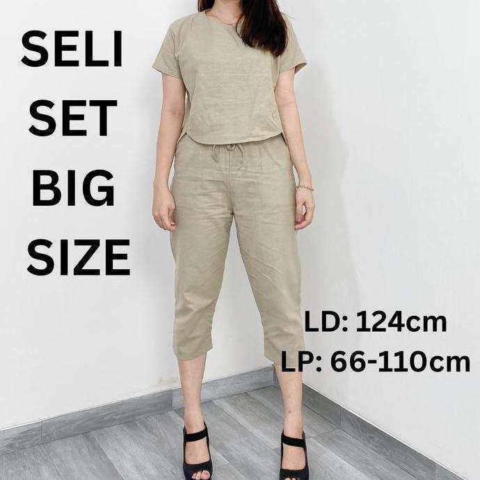 Terpopuler- Seli One Set Big Size Setelan Super Jumbo Wanita Linen Panjang Besar