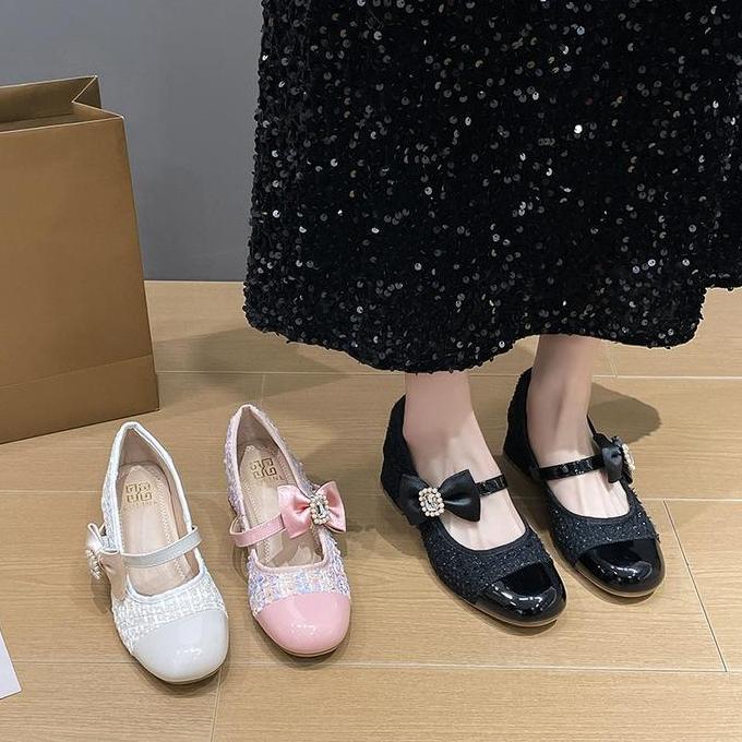 Terpopuler- Coline Cln-2851 Tweed Hak Tahu Wanita  #C1238 Shoes Heels High