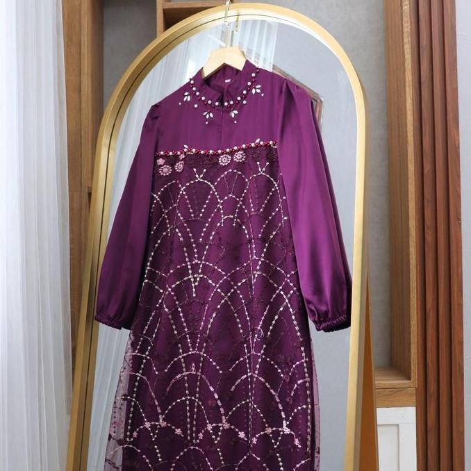 Instancodbisa- Maxi Dress Silk Mewah Gamis Brukat Muslim Dewasa Pesta Lebaran | Amanda