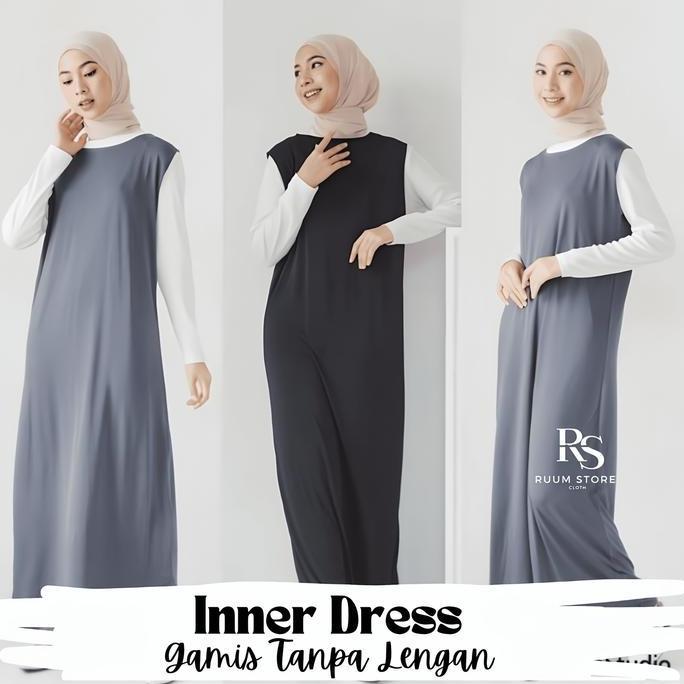 Instancodbisa- Gamis Inner Dress Tanpa Lengan Manset Baju Wanita Gamis Inner Buntung Bahan Lembut