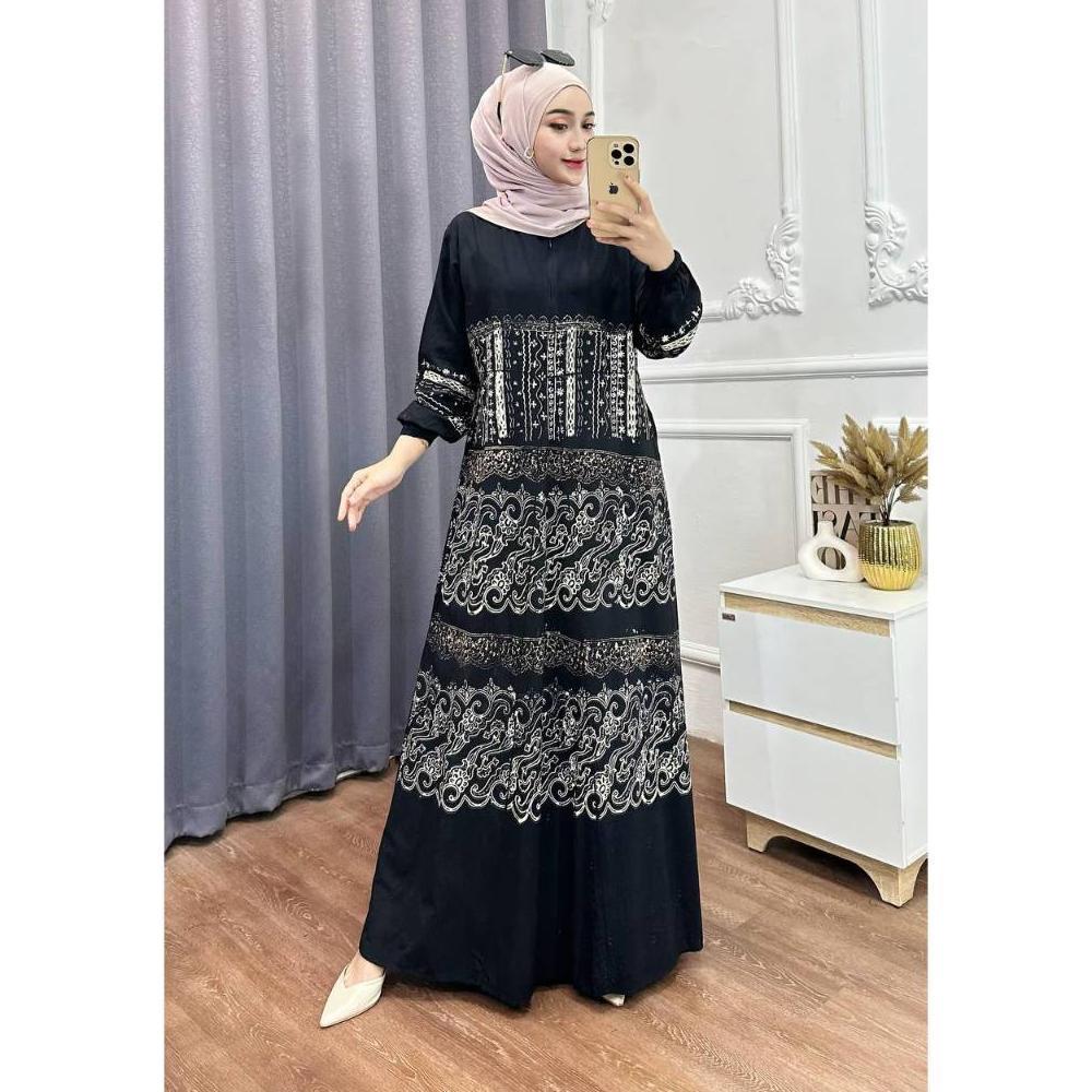 CUCI GUDANG Adam Fashion - Terbaru Gamis twill rayon premium ori pekalongan cap malaman Home Dress M
