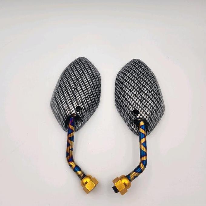 DB162 - Spion Honda Beat Karbon Gagang Blue X Panjang - Tanggung - Mini - Spion Karbon Variasi Honda