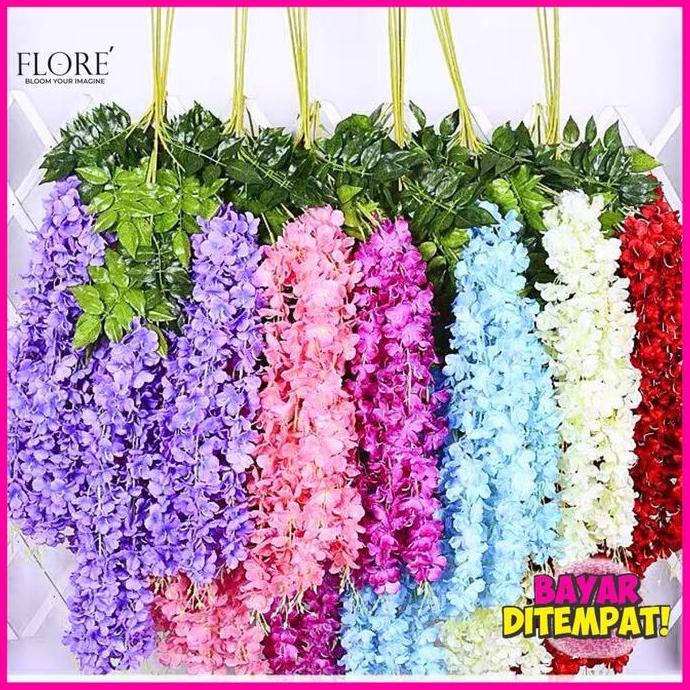 Promo Bunga wisteria jumbo juntai /[1 Lusin] Juntai Wisteria Jumbo Gantung Daun Rambat Plastik- Bung
