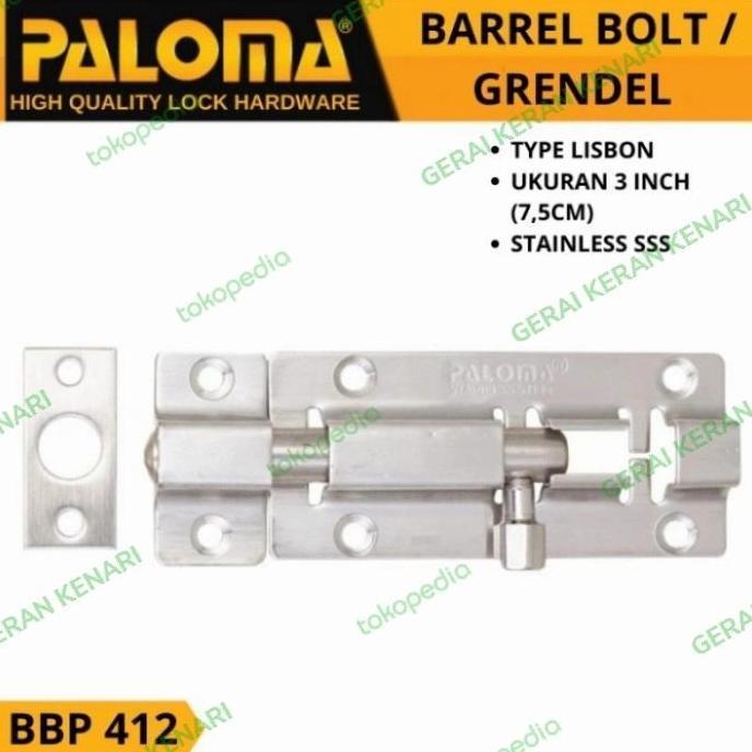 Homemid- Paloma Bbp 412 Kunci Grendel Pintu Selot Jendela Slot Pintu 3 Inch Stainless Steel