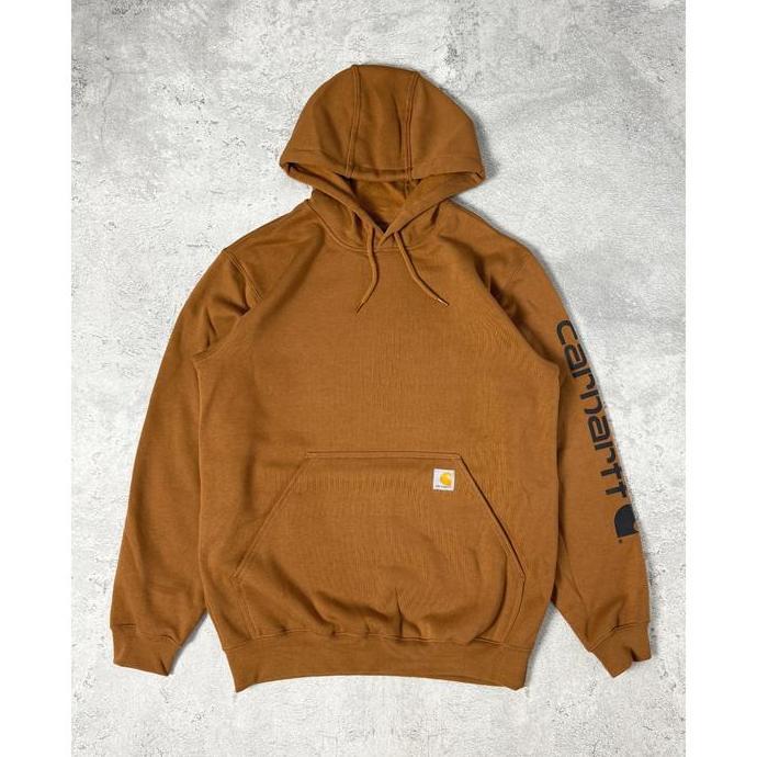 Carhartt K288 Loose Fit Midweight Logo Sleeve Graphic Sweatshirt Brown Hoodie Spellout