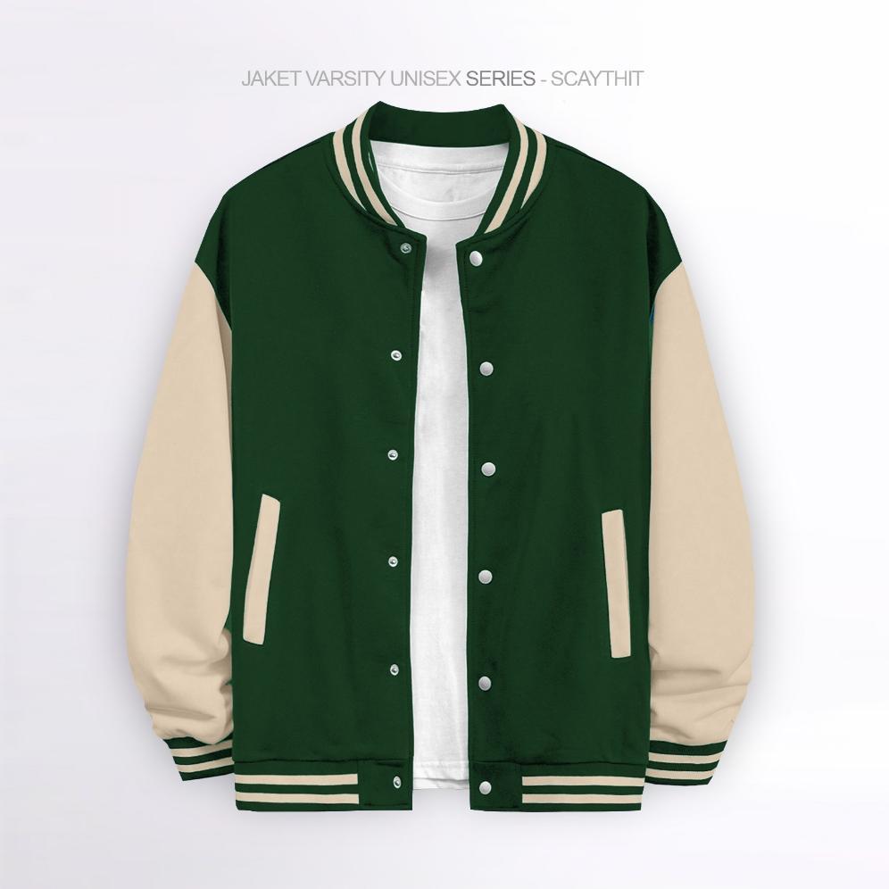 limited scaythit - jaket varsity polos hitam putih unisex ( pria - wanita ) remaja dewasa