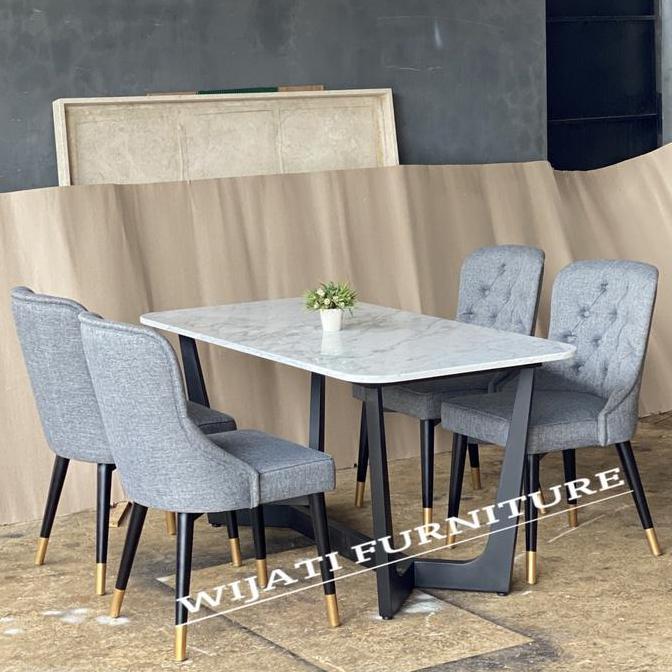 Terlaris Set Meja Makan Marmer Meja Makan Marmer Mewah Meja Makan Besi Marmer