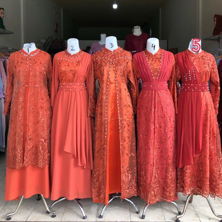 gamis brukat ceruty khusus teracotta atau Bata