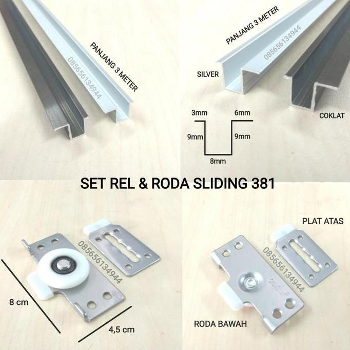 Set Rel Plus Roda 381 Pintu Sliding / Geser Lemari 1,5 Mtr Kualitas Terbaik Harga Termurah
