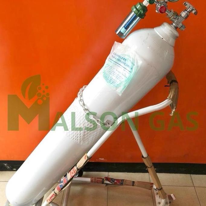 TERMURAH - Tabung Baru 6m3 Isi Oksigen + Regulator Oksigen Medis + Trolly Tab 6m3