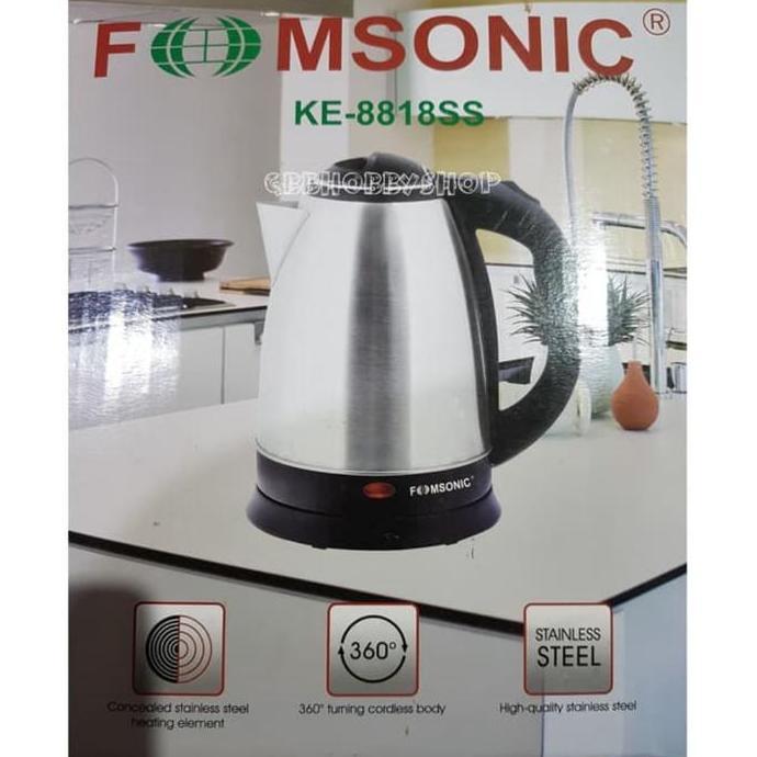 TERBARU - TEKO LISTRIK STAINLESS 1.8 ltr FOMSONIC/PEMANAS AIR/KEETLE/MUG LISTRIK
