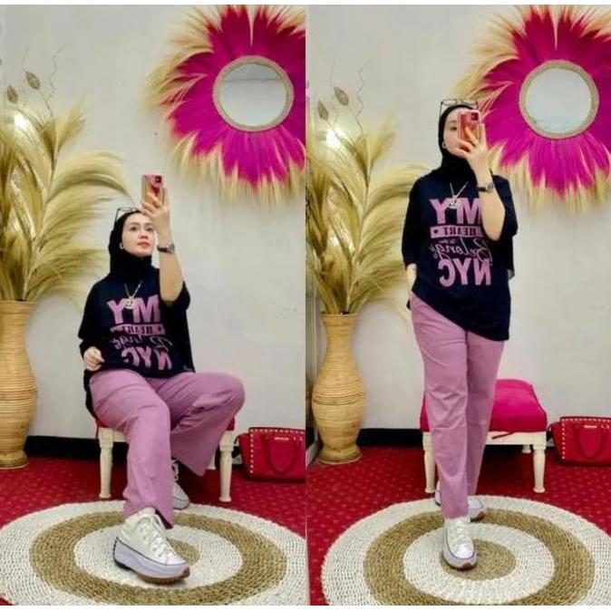 Terlaris Setelan Baju Celana Muslim Setcel Wanita Sablon My Heart Ld 110 Bahan Combed 20s