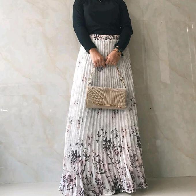 Rok Plisket Motif Ceruty babydoll by Amerta Hijab skirt ceruti babydoll pinggang full Karet - androk