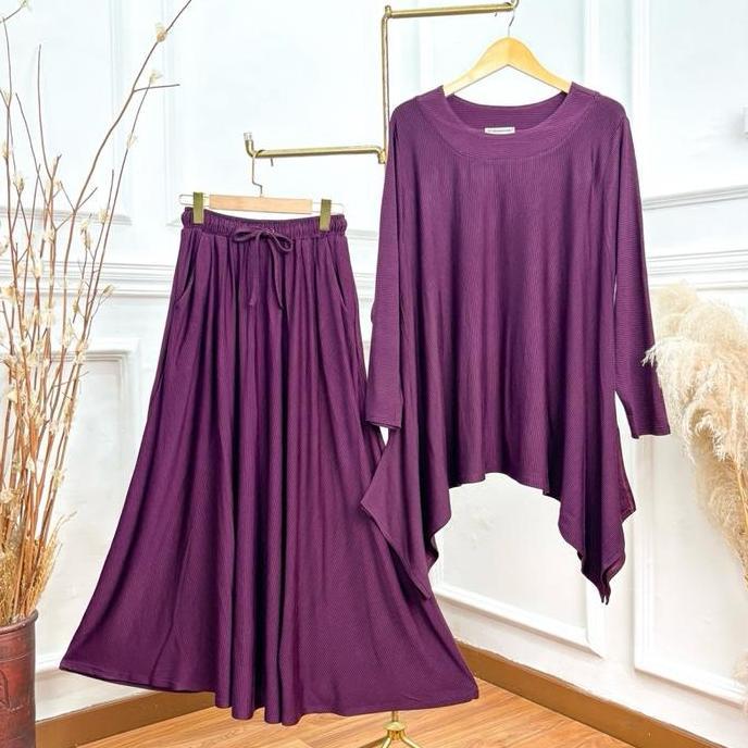 Setelan Rok dan Kulot Simple Blouse Stripes - JV Hasanah Simple Katun Rayon Jumbo
