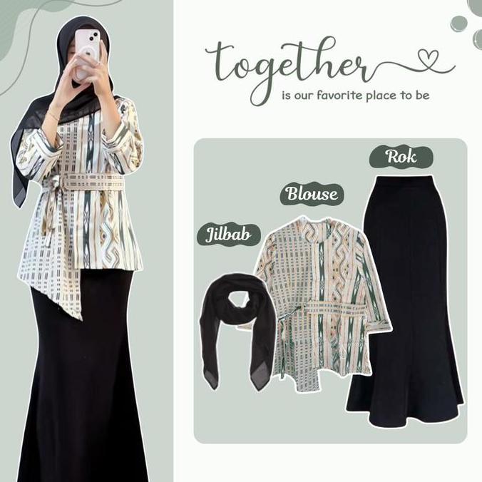 Outfit Kondangan Cewek Remaja (Blouse Batik + Rok Duyung + Jilbab Segi Empat) Setelan Rok 3in1 HO83N