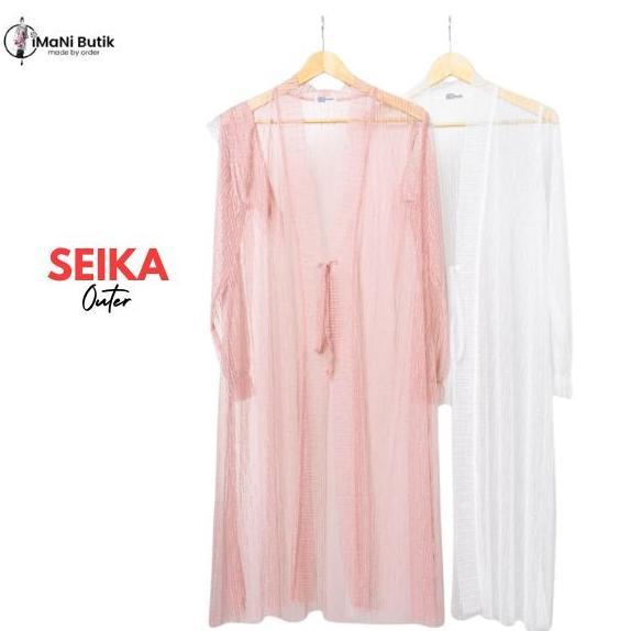 Imani Butik | Fashion Muslim Wanita Outer Seika Model Polos Tile Brokat Cardan Oversize Atasan Baju 