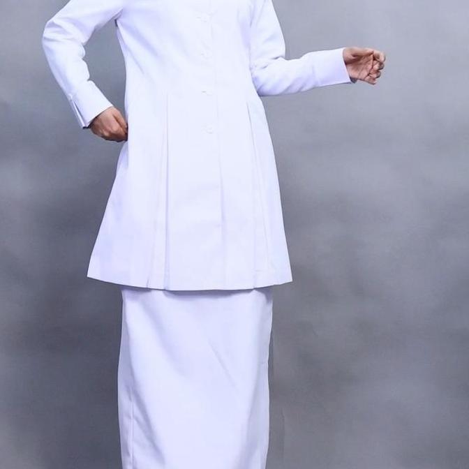 Seragam Kerja Wanita Tunik Putih Belah Polos Setelan Rok Span Rok A Celana Panjang Katun Free Hijab 