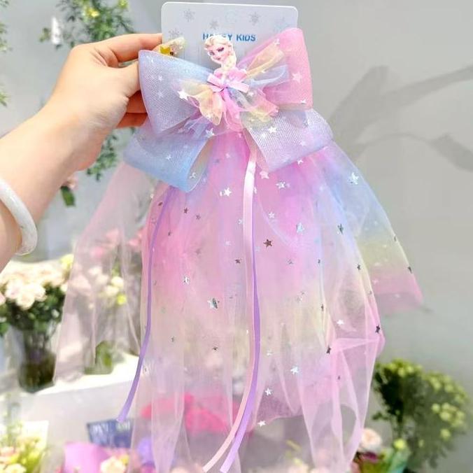 Jepitan Rambut Pita Frozen Untuk Wanita / Aksesoris Rambut Anak Jepitan Pita Panjang Motif Frozen / 