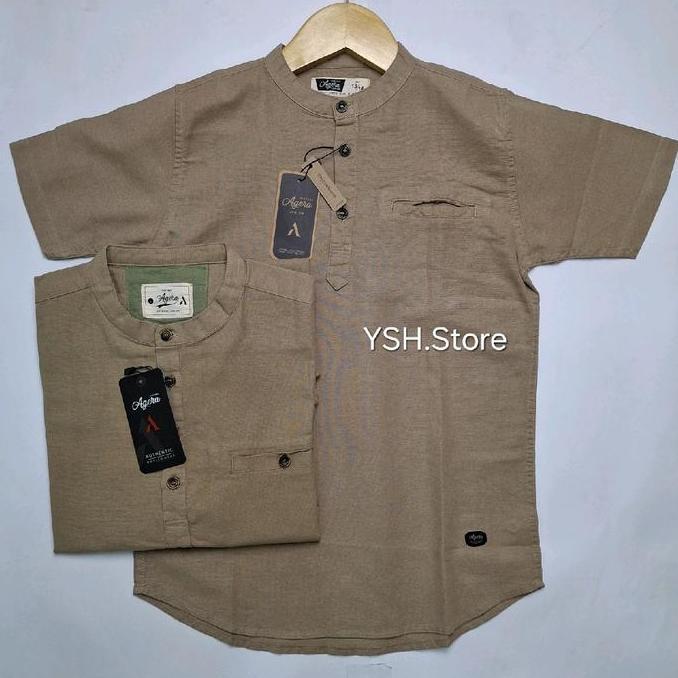 Agera LT KHAKI Baju koko kemko kurta Couple Ayah dan Anak Lengan Panjang dan Lengan Pendek Kancing S