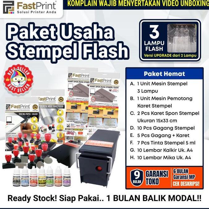 NEW Paket Hemat Mesin Stempel Flash Premium 3 Lampu Bahan Pembuat Stempel