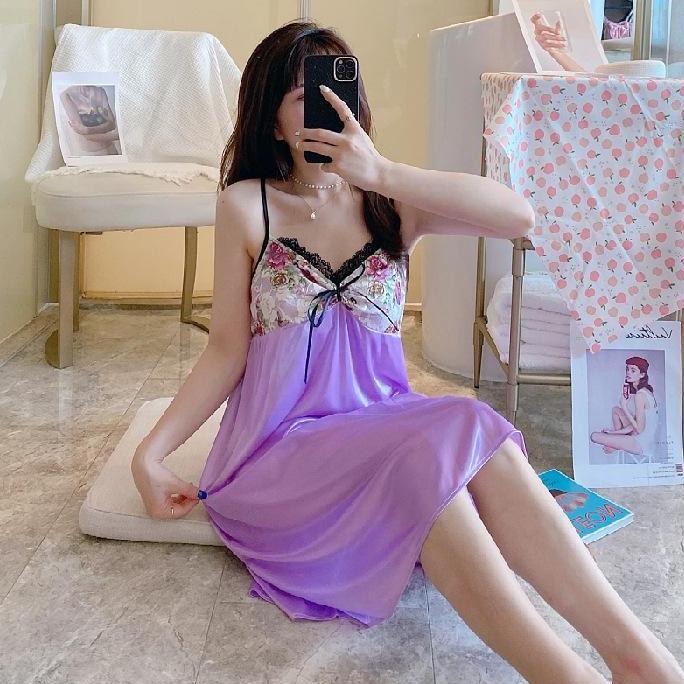 [GLI] Daster Satin Brokat Model Korea Terkini Motif Bunga Lace Panjang Wanita Tidur Dress Tidur Dres