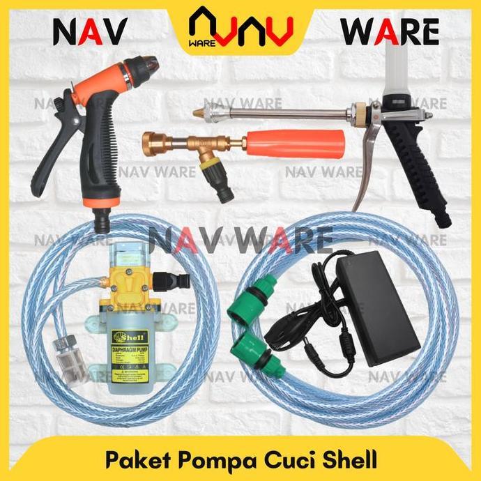 TERLARIS - Shell Paket Lengkap Pompa Air DC 12V Selang OUT Quick Release - Alat Cuci Motor Mobil Hig