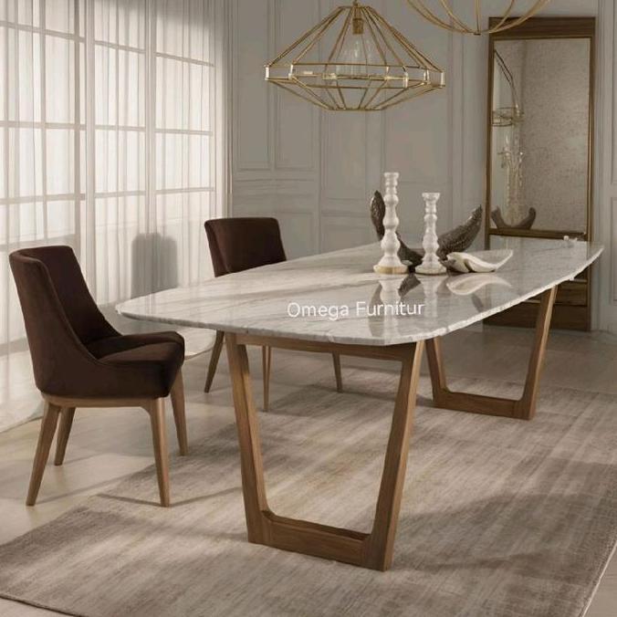 Terlaris Dining Table Meja Makan Marmer, Granit, Stone, Marble, Marmer Black Nero Marquina, White Ca