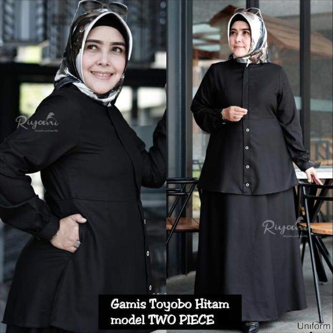 Gamis Seragam Kantor Hitam Hitam Model Two Piece Orinal by RIYANI