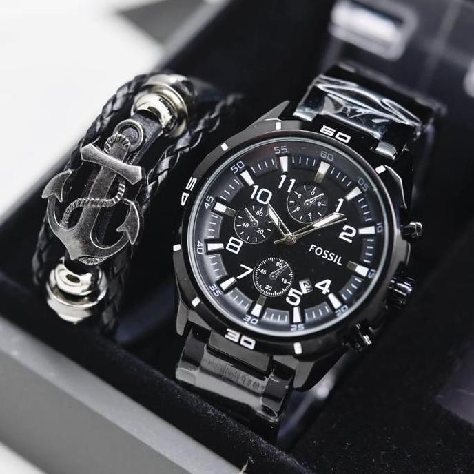 DE98 - Jam tangan pria fossil rantai chrono variasi