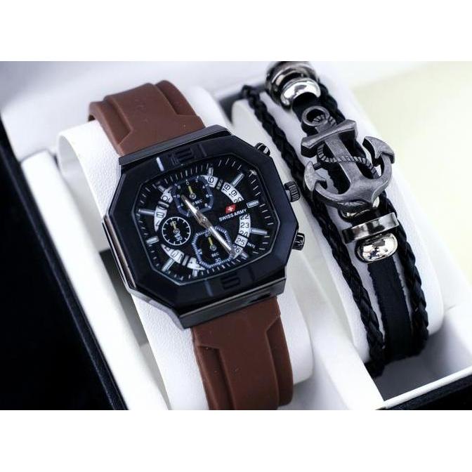 DV385 - Jam Tangan Pria SA Paket Gelang Jangkar Analog Watches