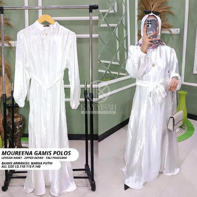 MOUREENA GAMIS POLOS Dress Wanita Muslim Lembut Abu Biru Abu Biru Nyaman