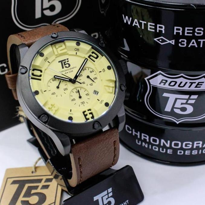 DY141 - BISA COD JAM TANGAN PRIA T5 H 3476G ORIGINAL KULIT CHRONO AKTIF TANGGAL AKTIF FULL SET BOX K