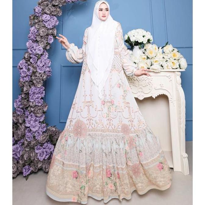 Aurora Series Set Syari Printing Premium | Charissa Syari Gamis Mewah Muslim Syari Cantik