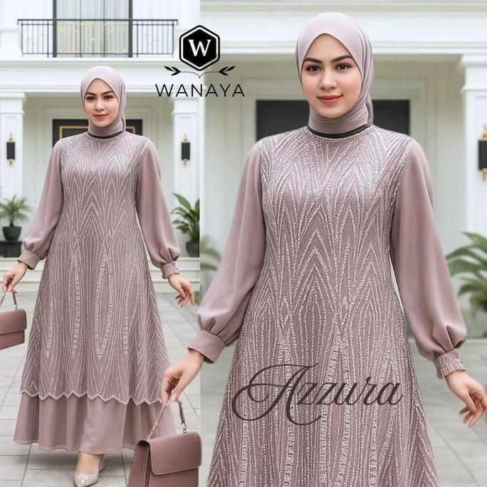 Azzura Gamis Ceruty Babydoll Brokat Mewah Elegan Dress Muslimah Model Terbaru untuk Pesta Kondangan 