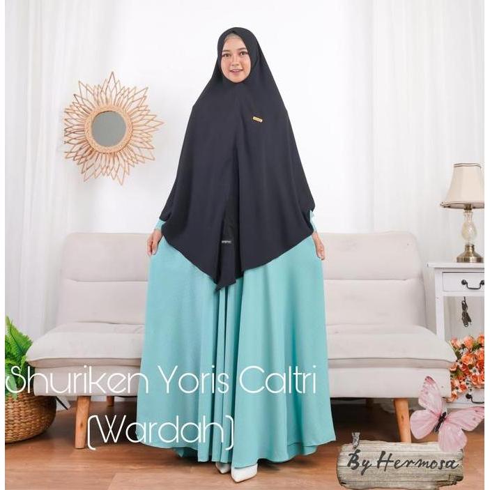 GAMIS HERMOSA MOTIF SHURIKEN BIRU WARDAH/GAMIS BIRU WARDAH muslim wanita  dress  syari  Kancing Dewa