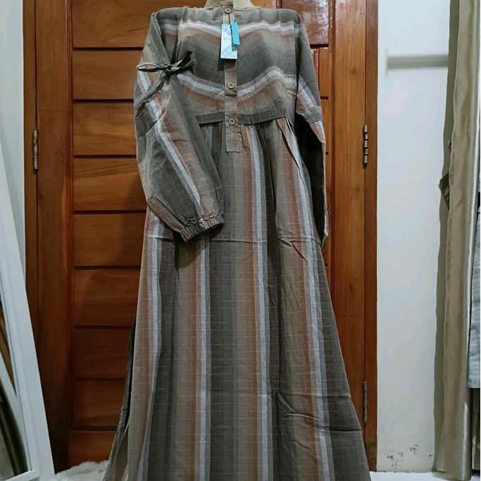 gamis model tali lengan katun triset DNS Kancing Karet Variasi  Dress  Muslim Wanita