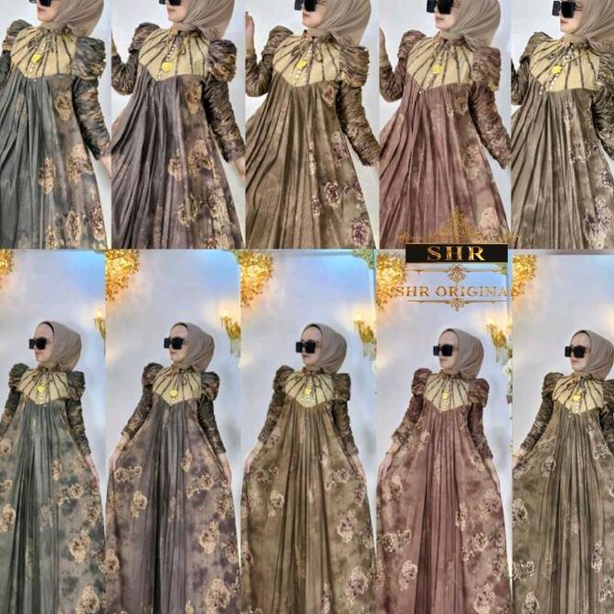 SHR Orinals Gaun Muslimah Gulali Elegan dengan Motif Bunga dan Detail Ruffle - Pilihan Warna Hijau, 