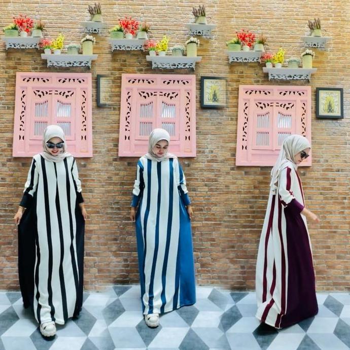 Dress Salur Kombinasi Busui Knit Import Wanita Hijab Muslim Gamis Syari