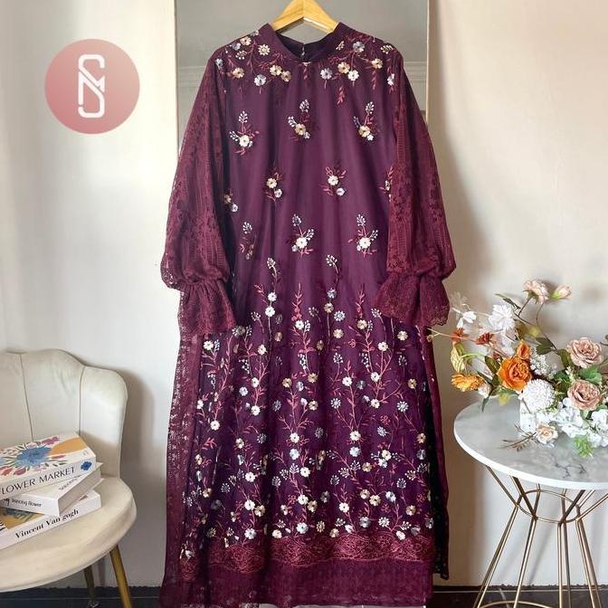 Myshawl Virani Dress Dayana Gamis Jumbo Brukat Motif Muslim Kasual Kondangan Wisuda Kekinian BSize B