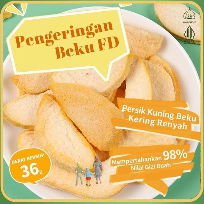 LuckymoreHALAL Persik Kuning Beku Kering 36gr, Keripik Persik Kuning, Keripik Buah, Cemilan Sehat, P