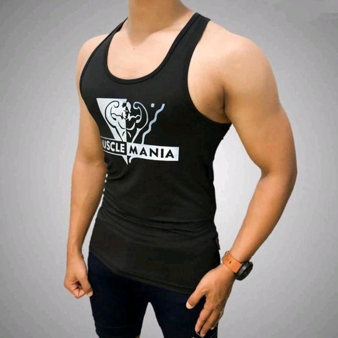 Singlet Tanktop pria gym fitnes muscle mania Outdoor Sport
