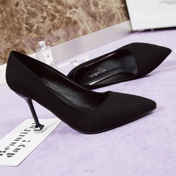 Tahan Lama  Sepatu High Heels Polos Hitam 5Cm Wanita Shoes Platform Heels